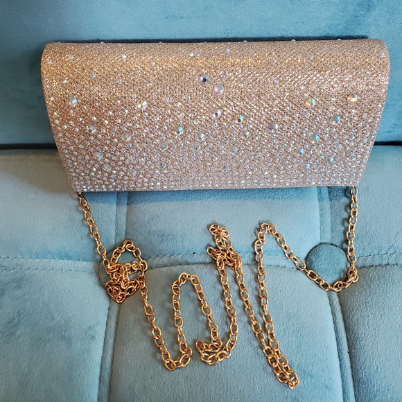 Jessica McClintock Sparkling Gold Crystal Clutch - Picture 1 of 7